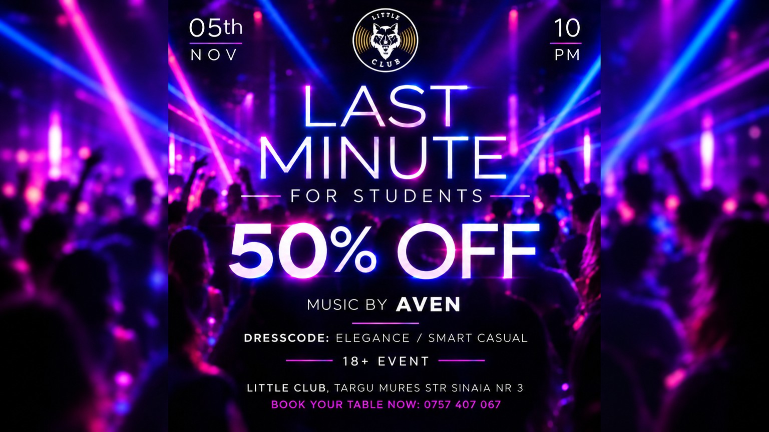 LAST MINUTE FOR STUDENTS - 50% Thursday